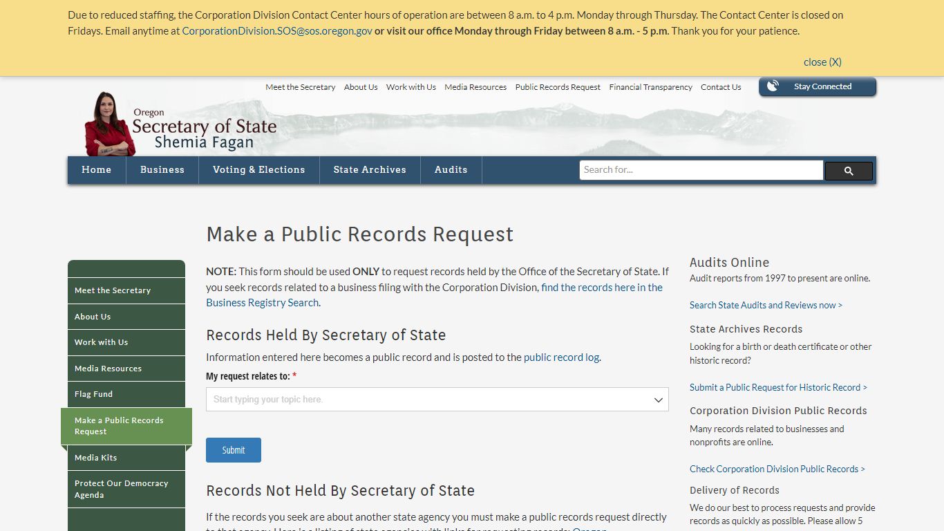 State of Oregon: Oregon Secretary of State - Make a Public Records Request