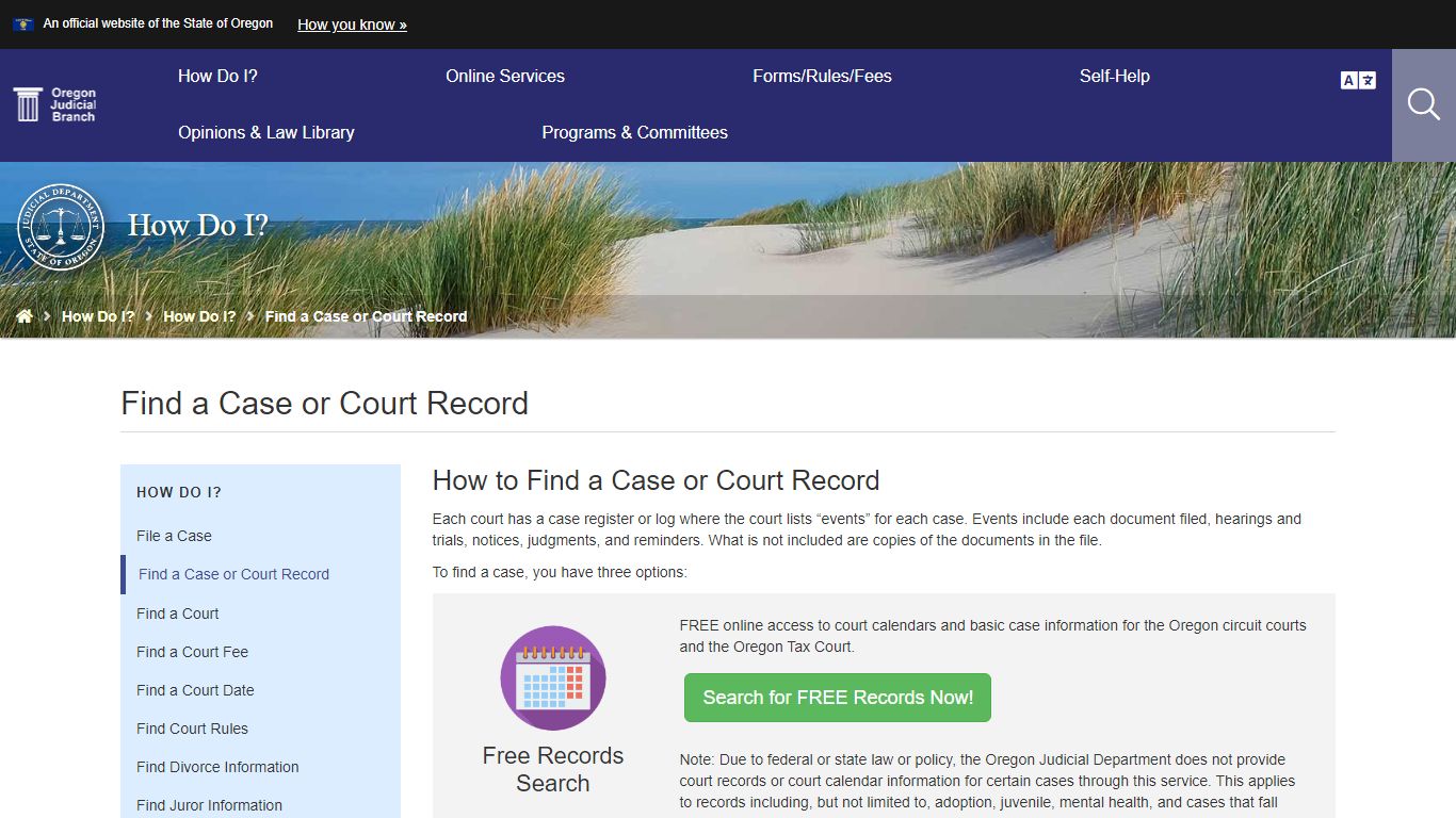 Oregon Judicial Department : Find a Case or Court Record - State of Oregon