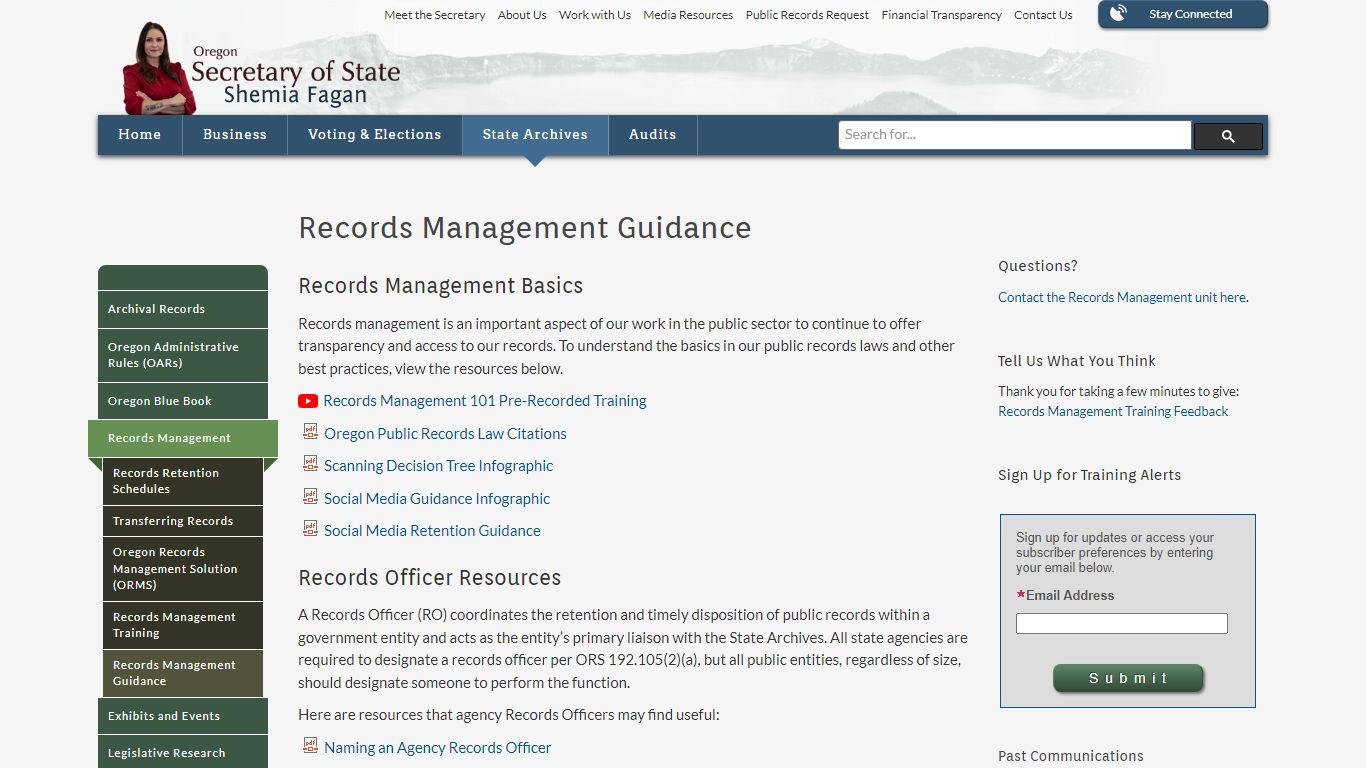 State of Oregon: State Archives - Records Management Guidance
